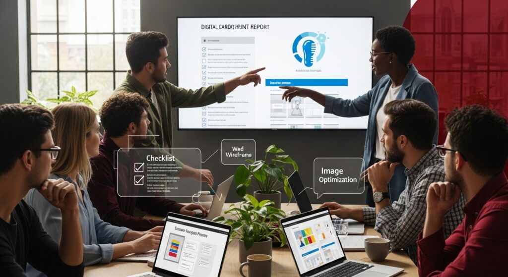 sustainable web design, eco-friendly technology, teamwork