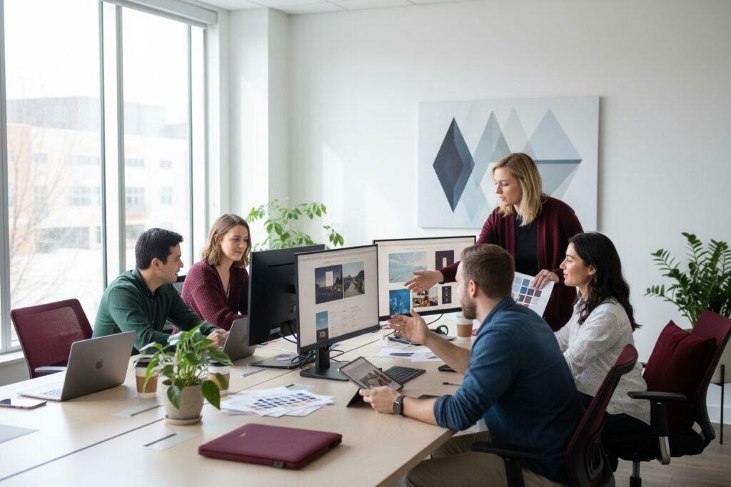 web design collaboration, creative team, digital workspace