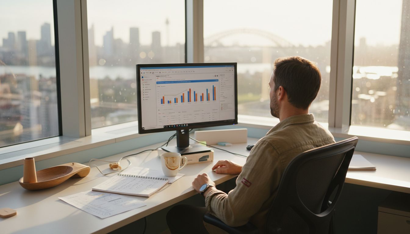 Marketer viewing PPC data in Sydney office