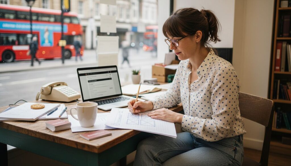 Small business owner planning website layout