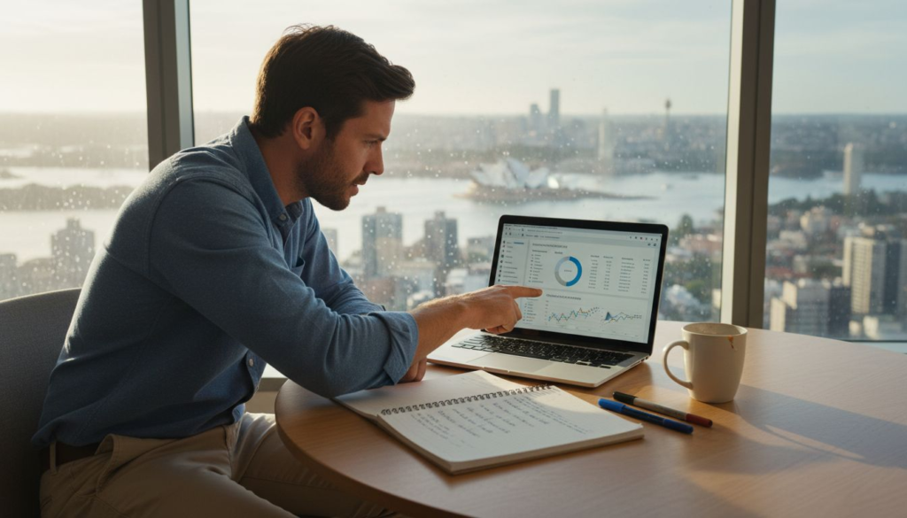 Brand strategist discussing SEO in Sydney office