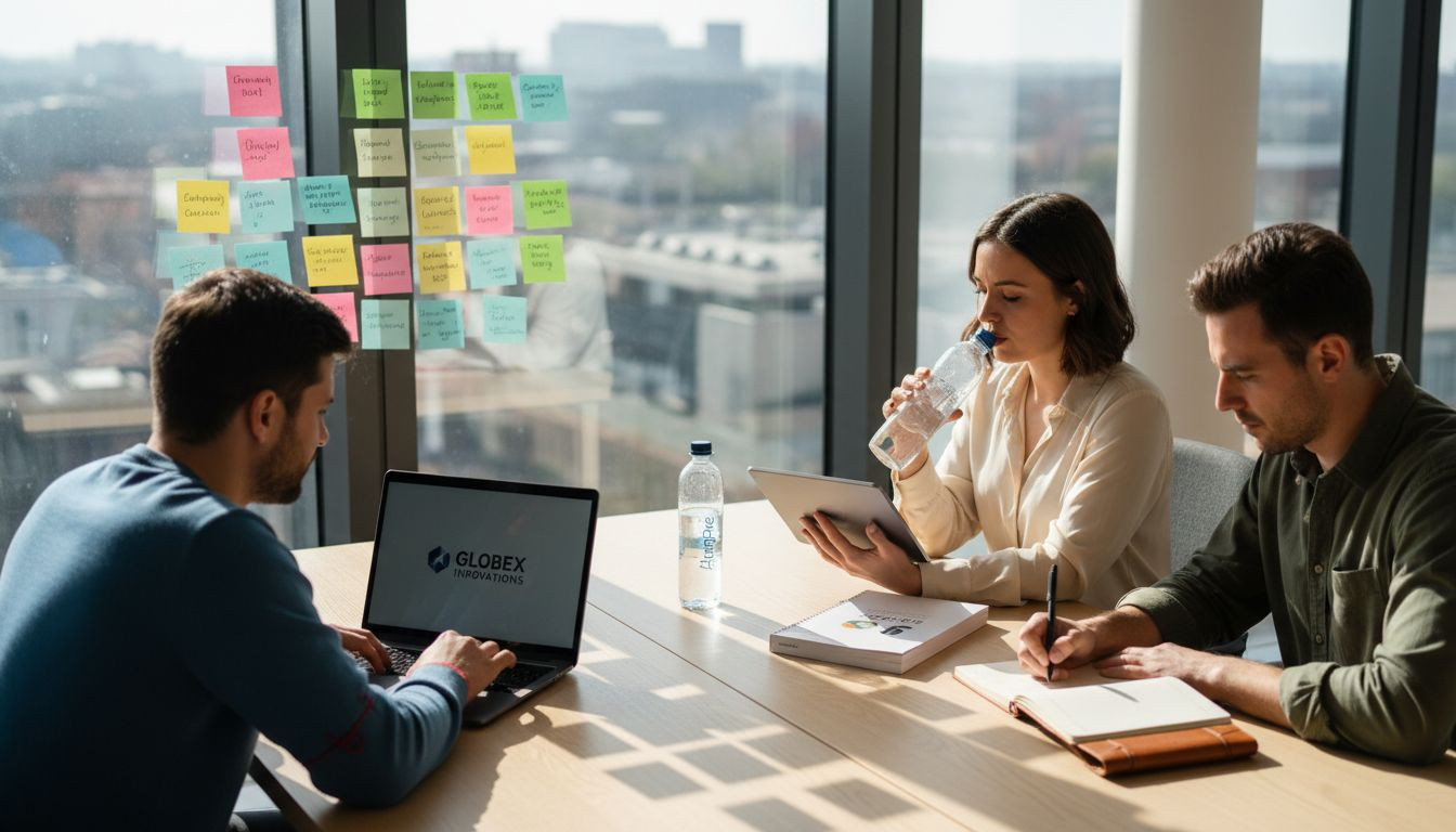 Team discussing digital brand strategy in bright office