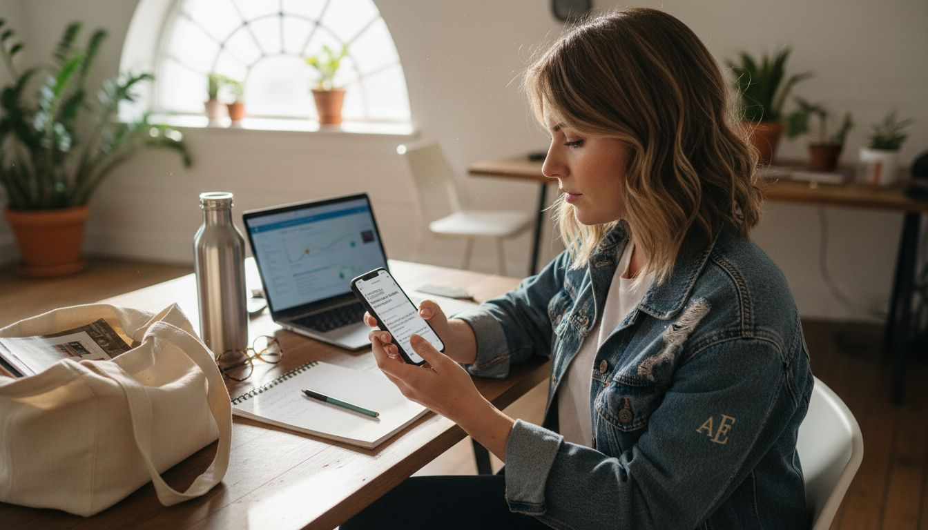 Woman managing ethical brand Instagram account