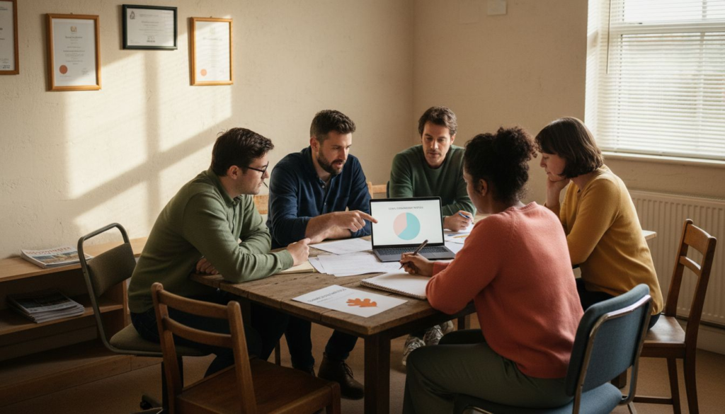 Community group collaborating on digital branding project