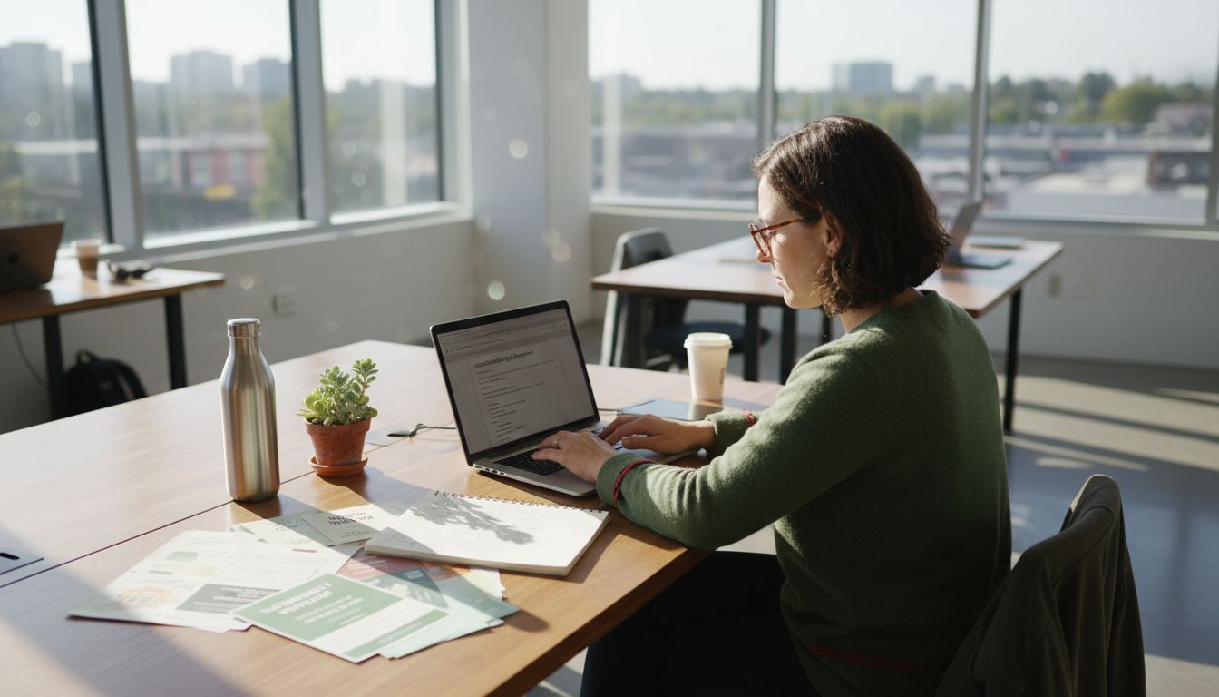 Woman working on mission-driven website SEO