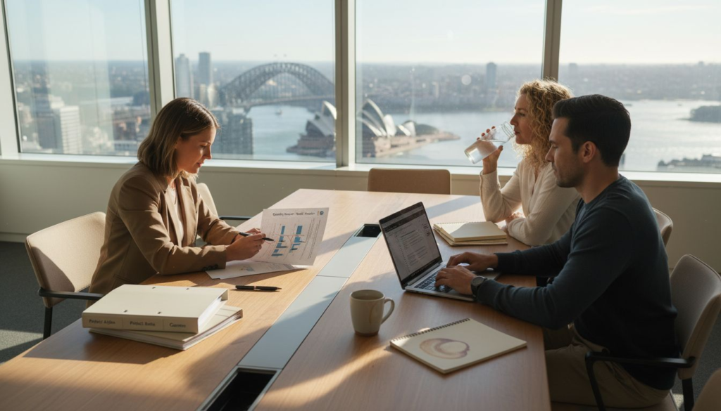Sydney SEO team working at boardroom table