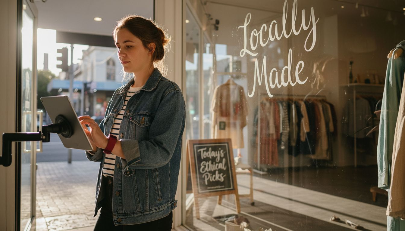 Sydney shop owner using tablet for local SEO