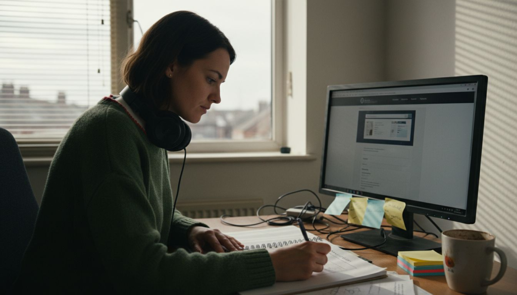 Woman planning website business in small office