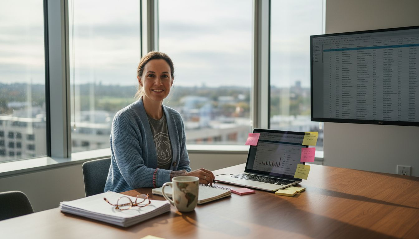 Strategist reviewing SEO audit in bright office