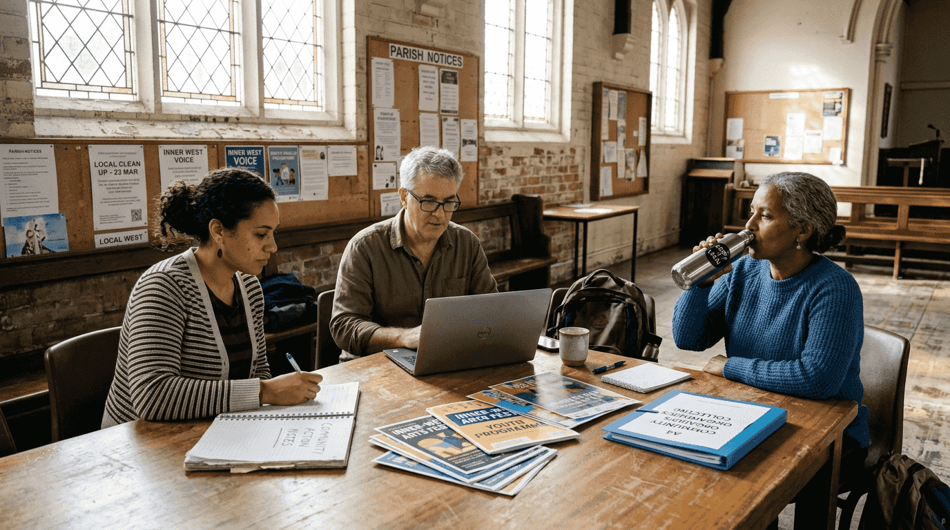 Sydney community group meeting in bright hall