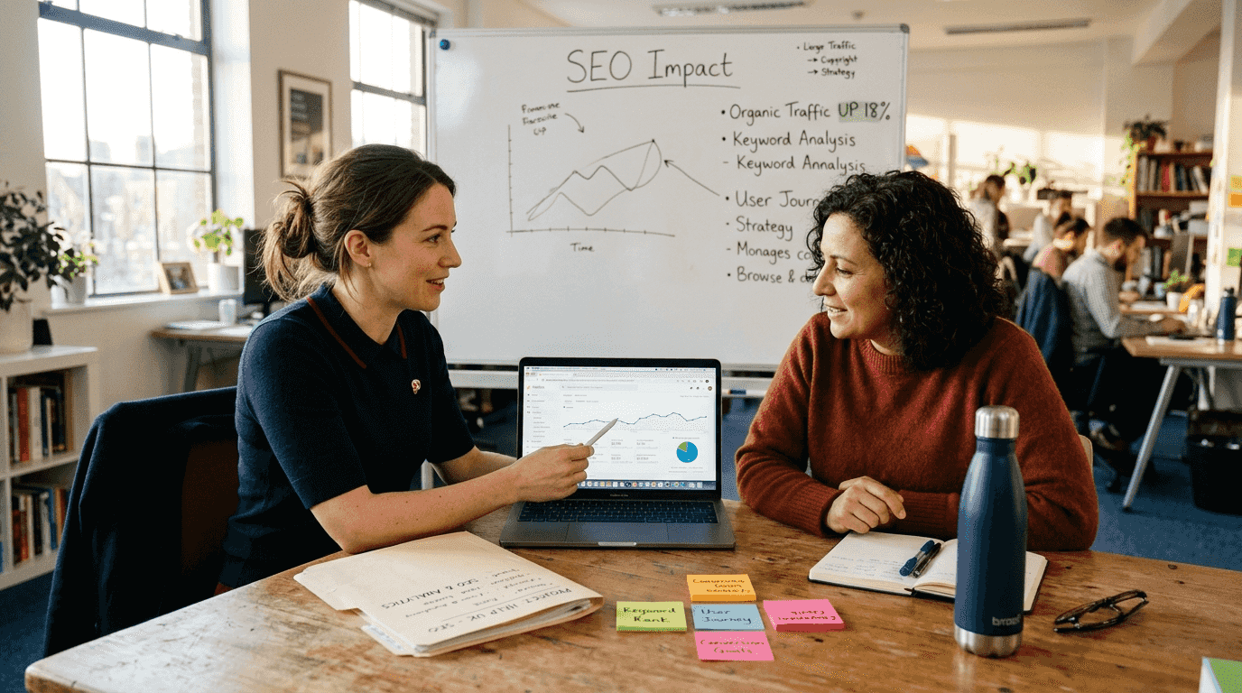 Consultant discussing SEO with nonprofit team