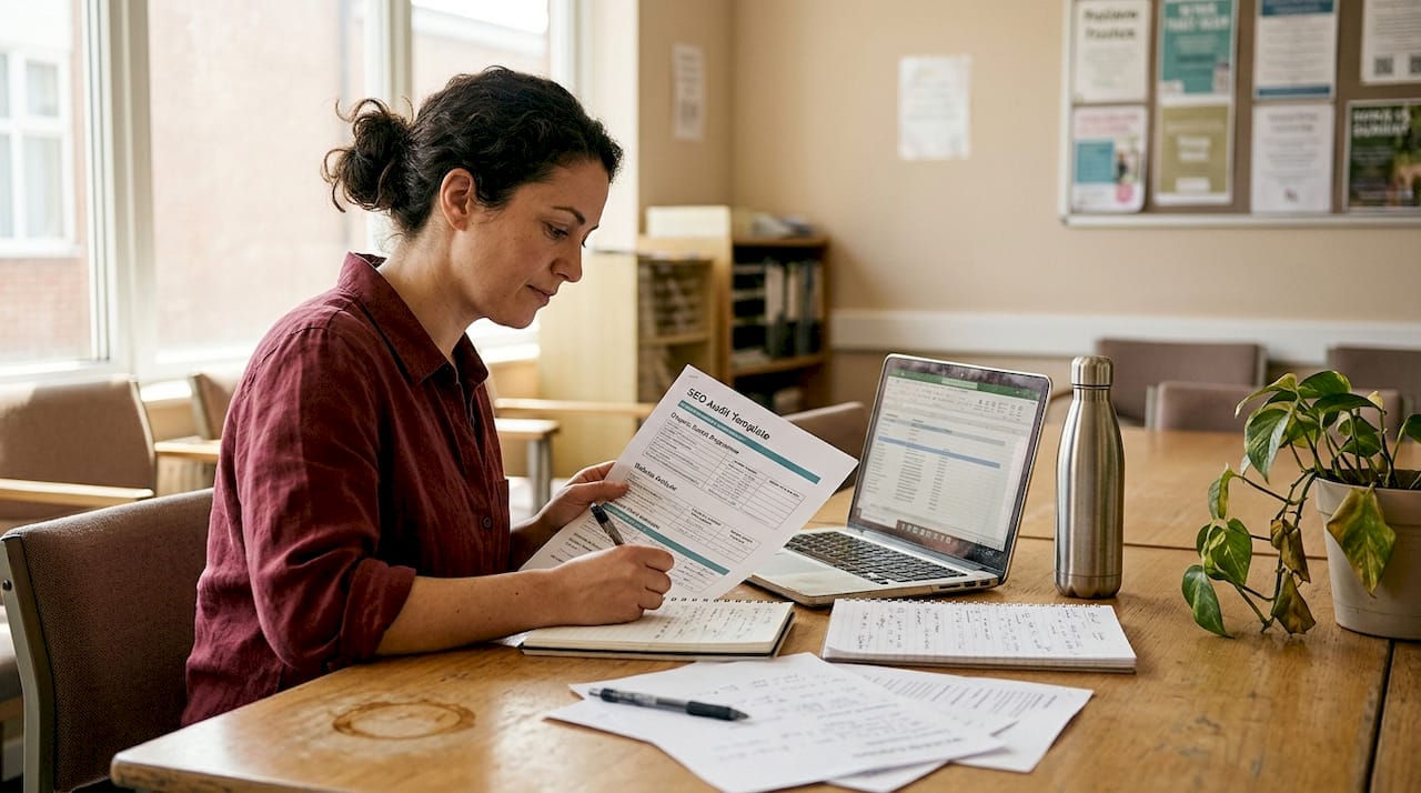 Community worker reviewing SEO audit template