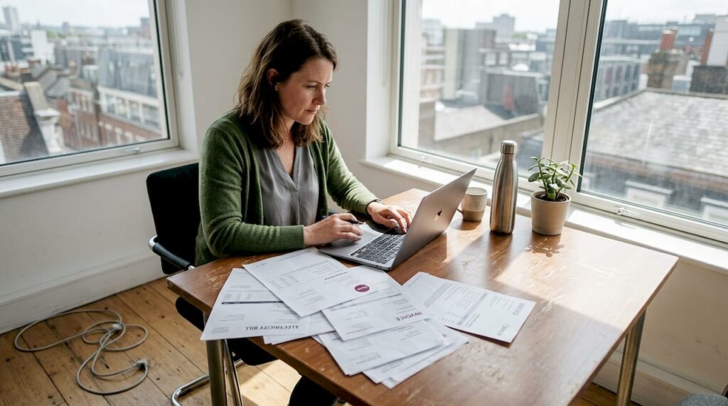 Businesswoman inputting energy data for audit