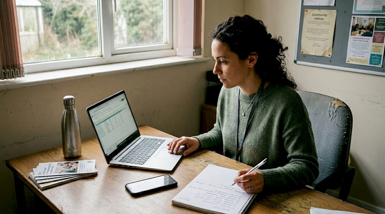 Nonprofit manager reviews SEO checklist at desk