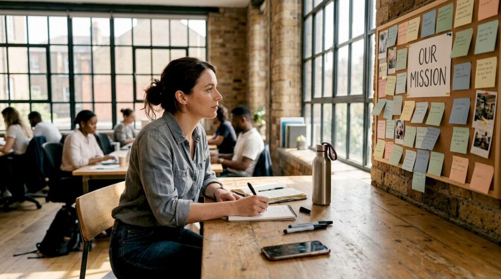 Woman planning mission-driven marketing strategy