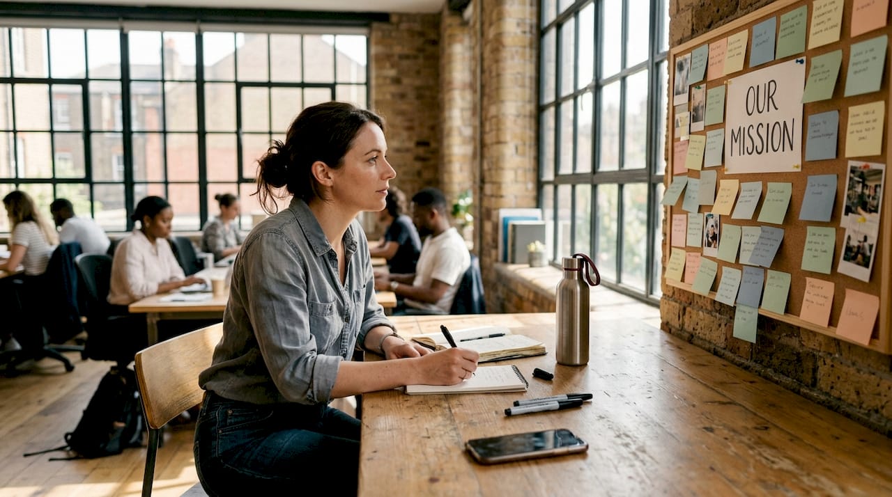 Woman planning mission-driven marketing strategy