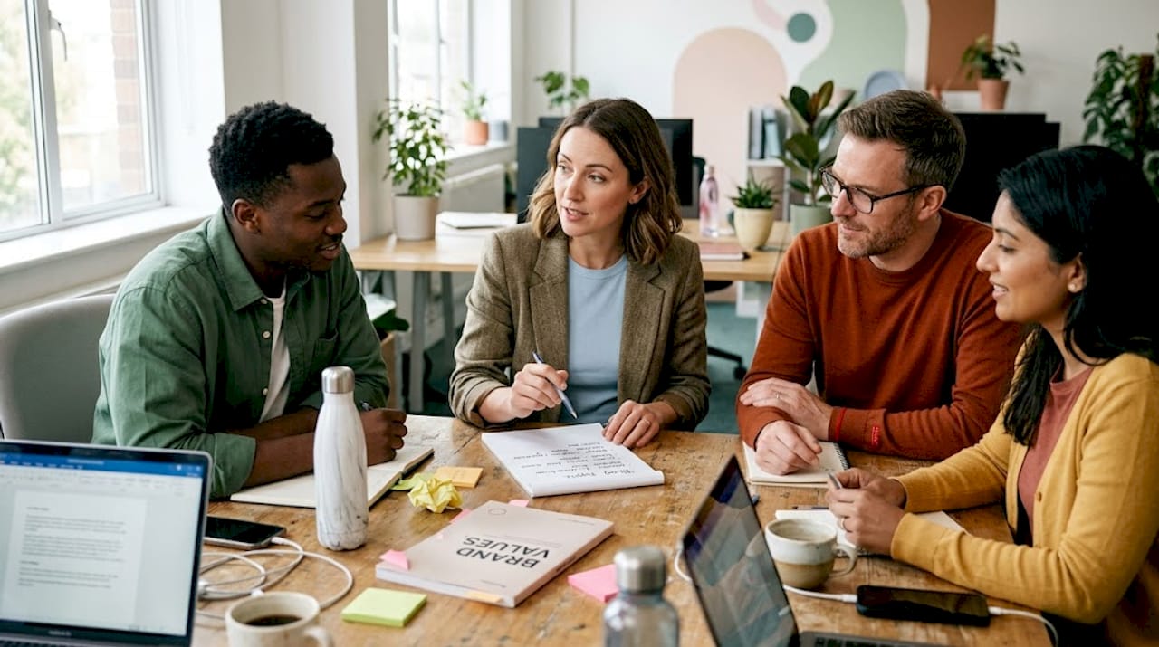 Brand team collaborating on blog ideas