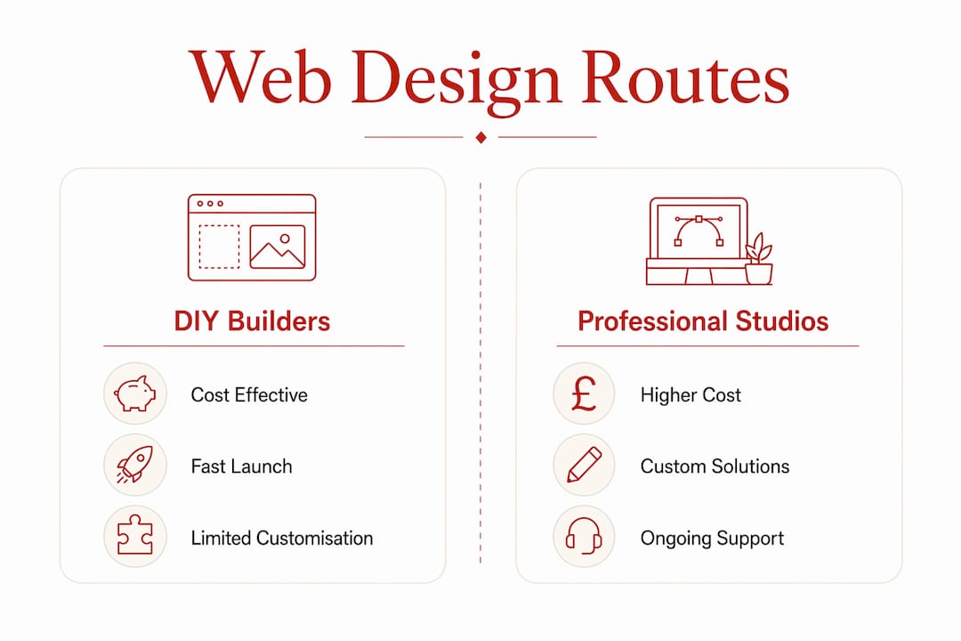 Infographic comparing DIY builders and professional studios for web design