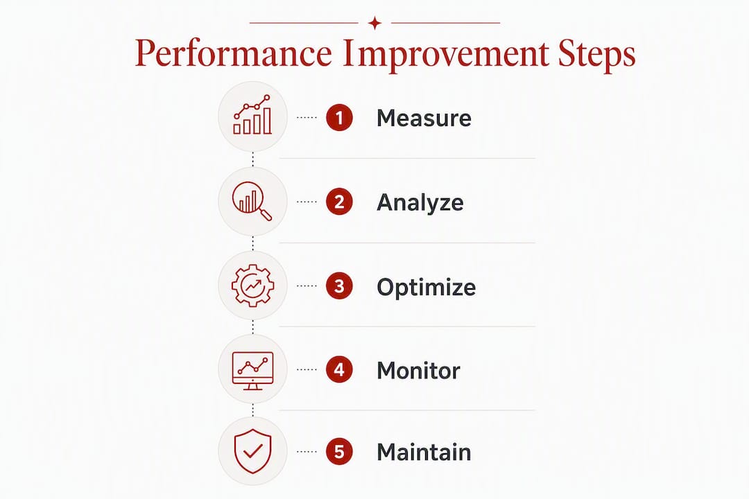 Infographic illustrating steps to improve website performance