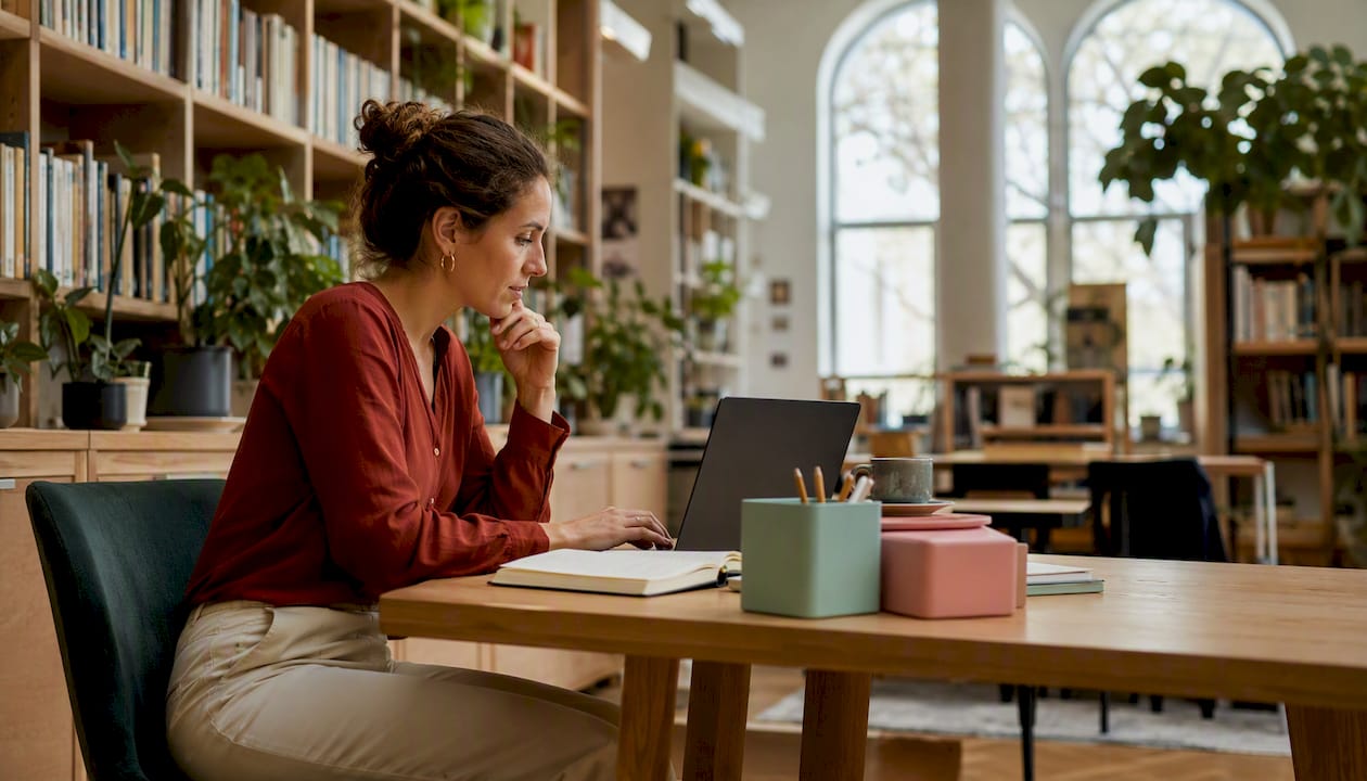 Laptop and brochures in coworking space
